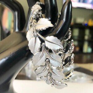 Trifari Brushed Silver Tone Leaf Bracelet